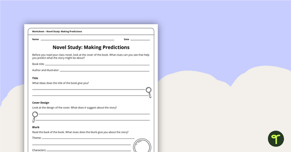 Preview image for Novel Study - Making Predictions Worksheet - teaching resource