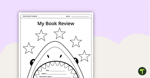 Shark-Themed Book Review Template and Poster teaching resource