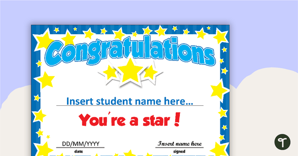 Image of You're a Star Certificate
