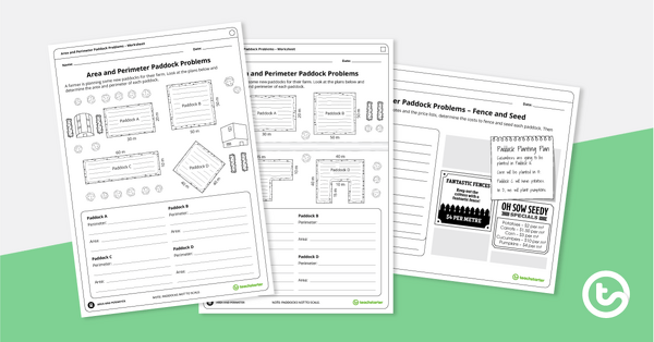 Image of Area and Perimeter Paddock Problems – Worksheets