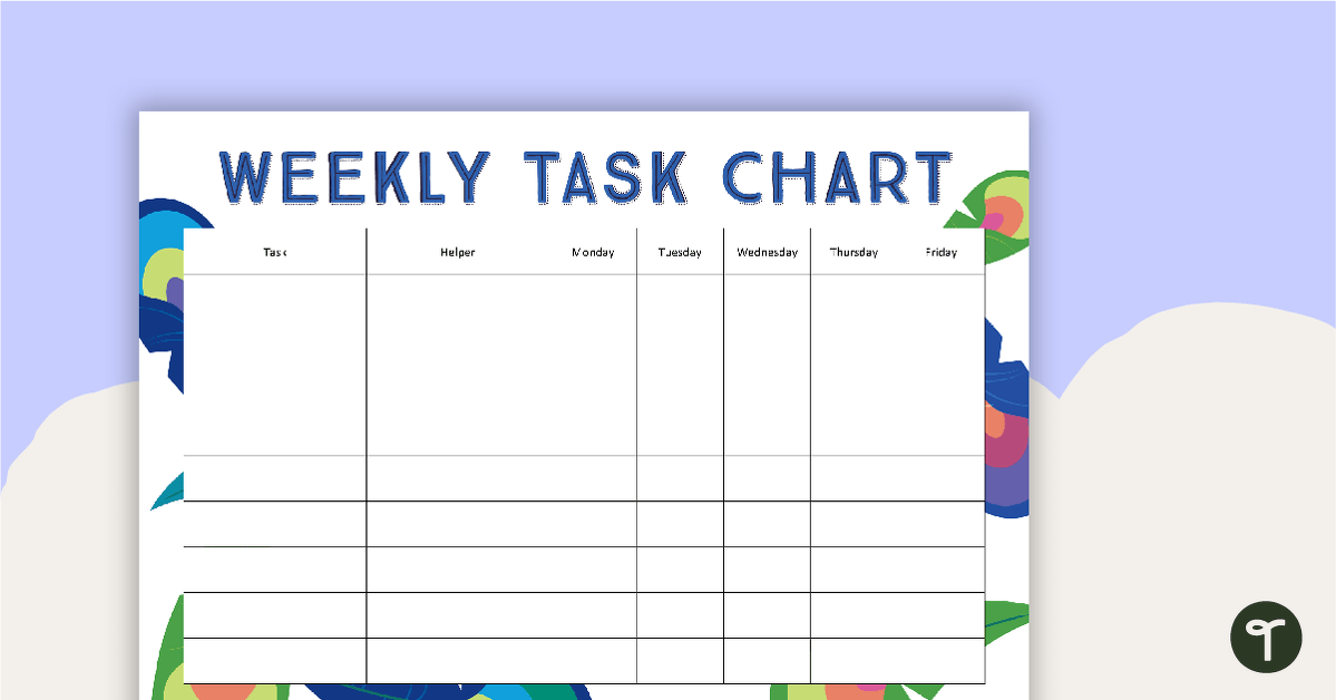 Proud Peacocks - Weekly Task Chart teaching resource