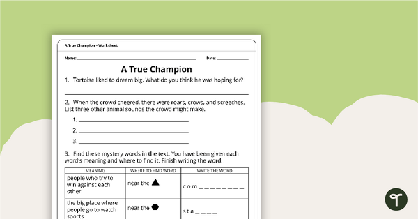 A True Champion – Worksheet teaching resource