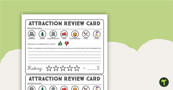Attraction Review Card Template teaching resource