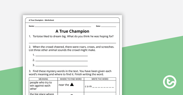A True Champion – Worksheet teaching resource