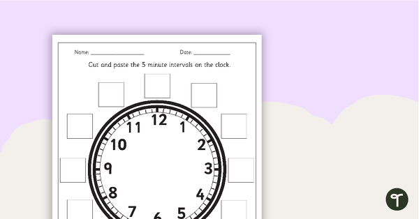 Go to Clock Cut and Paste Worksheet – 5-Minute Intervals teaching resource