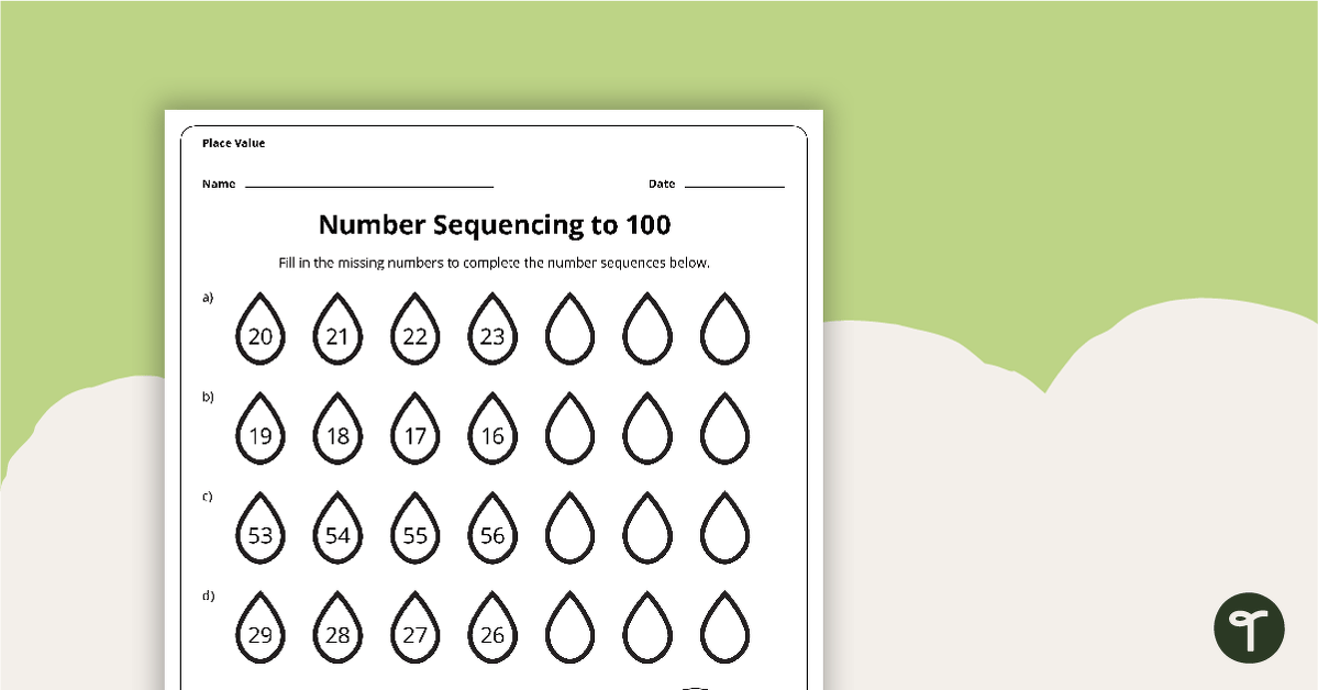 Number Sequencing to 100 - Worksheet teaching resource