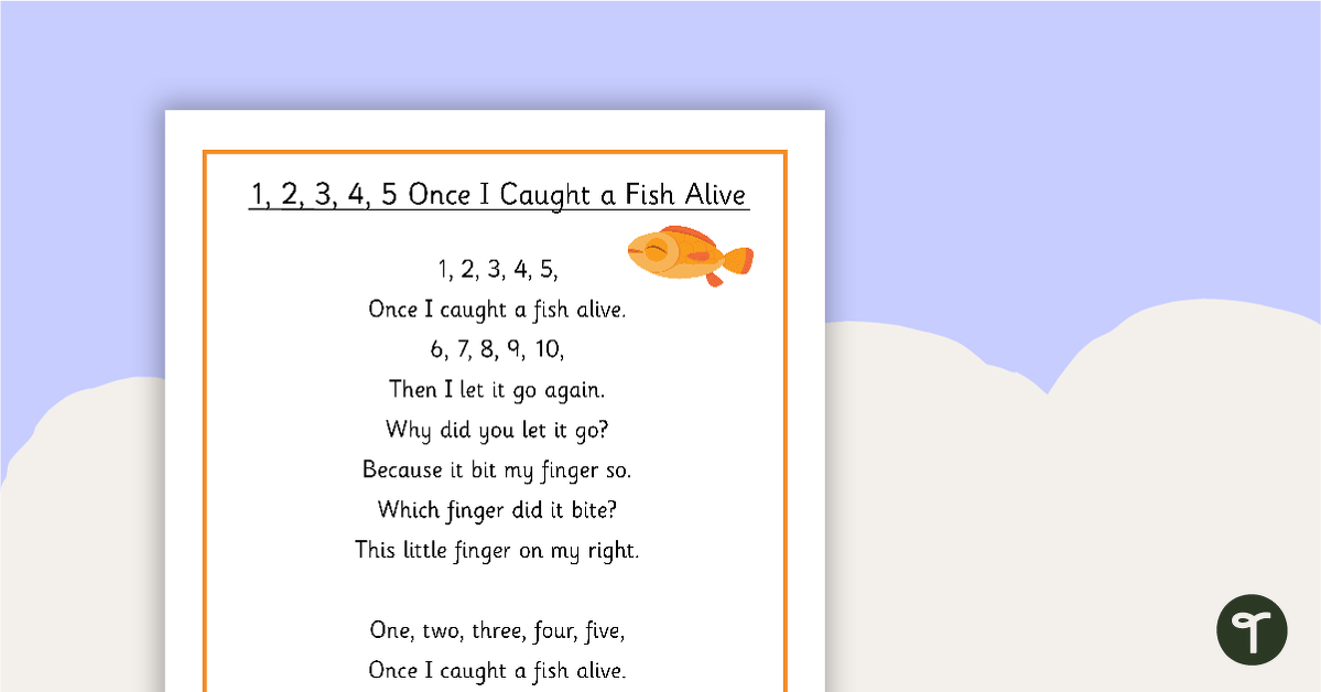 1, 2, 3, 4, 5, Once I Caught A Fish Alive - Poster and Cut-Out Pages teaching resource