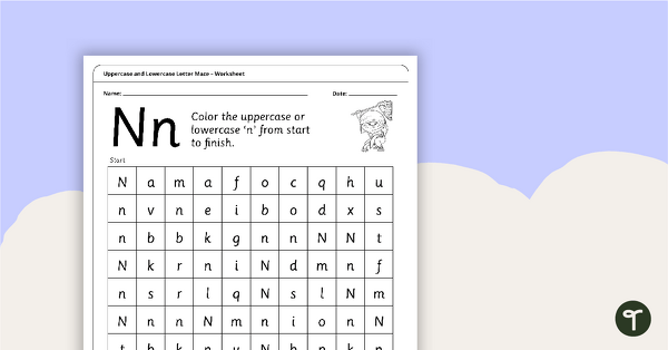 Go to Uppercase and Lowercase Letter Maze - 'Nn' teaching resource