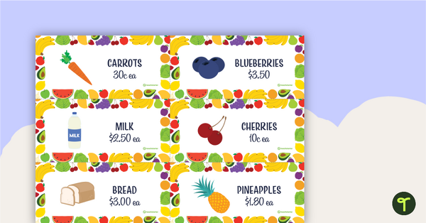 Fruit and Vegetable Shop Role Play - Price Tags teaching resource
