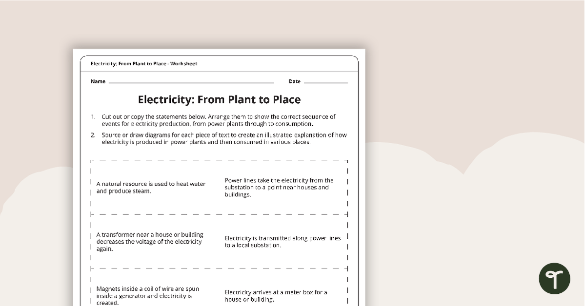 Electricity: From Plant to Place - Worksheet teaching resource