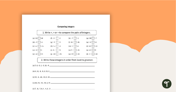 Preview image for Positive and Negative Numbers Worksheet & Answers - teaching resource