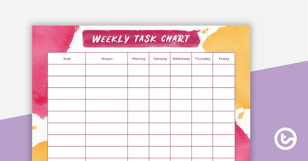 Vibrant Watercolour - Weekly Task Chart teaching resource