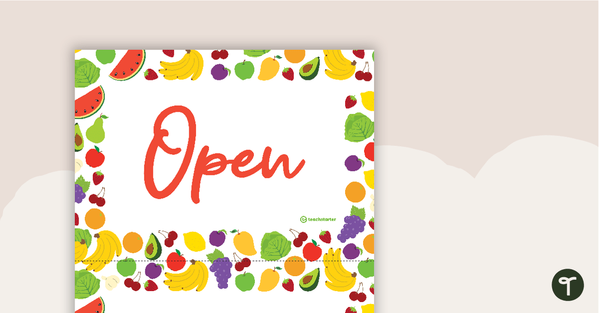 Fruit and Vegetable Shop Role Play - Open and Closed Sign teaching resource