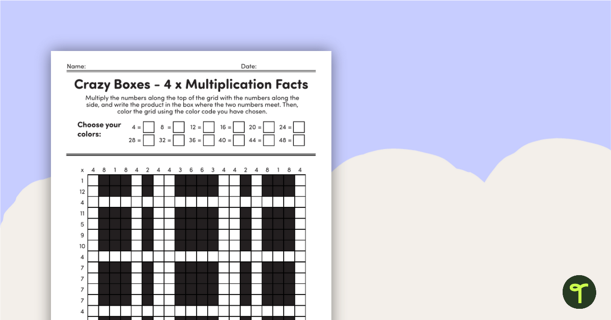 Crazy Boxes – Multiplication Facts of 4 teaching resource