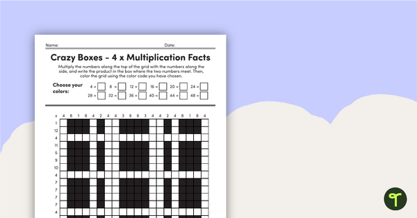 Go to Crazy Boxes – Multiplication Facts of 4 teaching resource