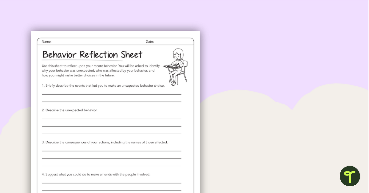 Behavior Reflection Sheet – Upper Grades teaching resource