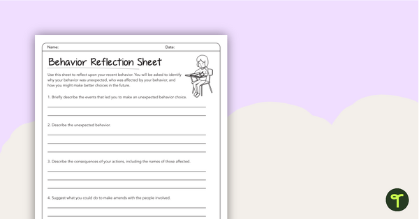 Behavior Reflection Sheet – Upper Grades teaching resource