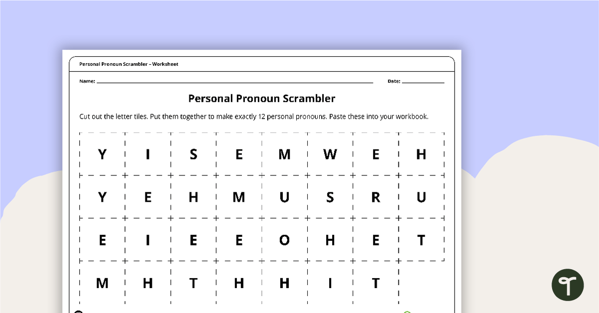 Personal Pronoun Scrambler - Worksheet teaching resource