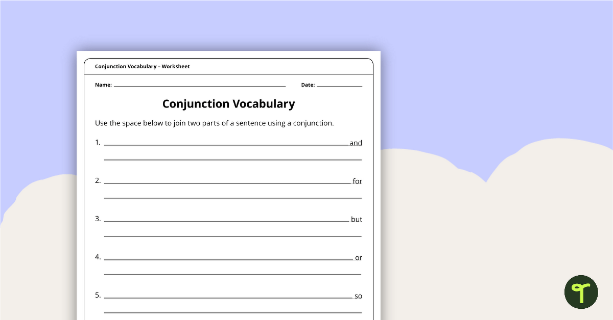 Conjunction Vocabulary - Worksheet teaching resource