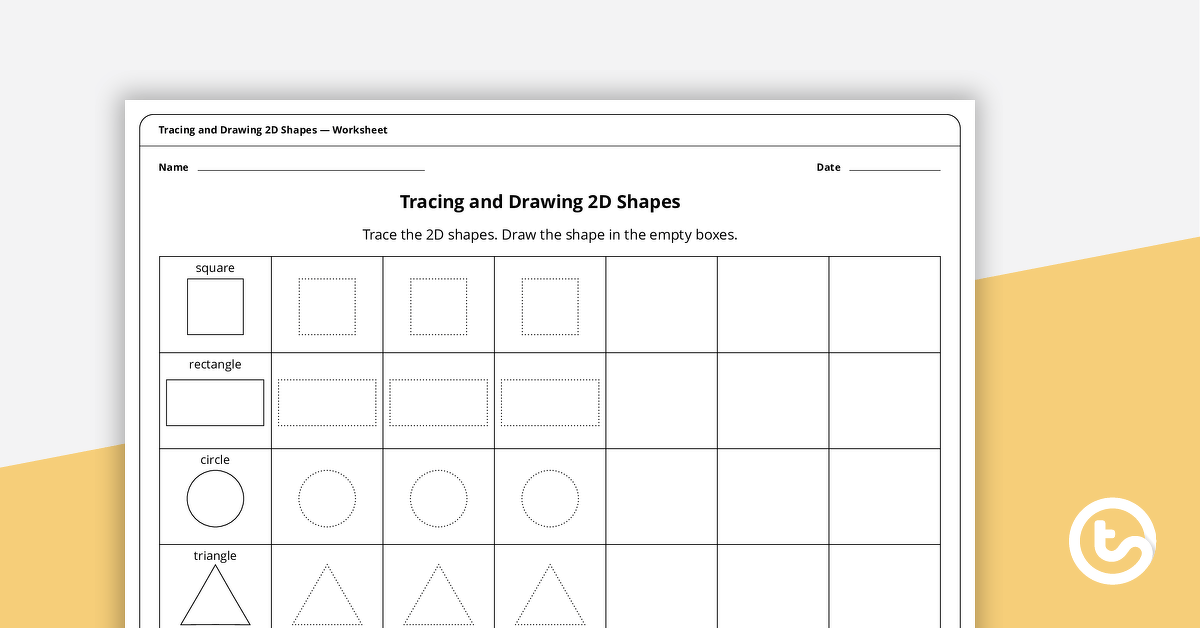 Tracing and Drawing 2D Shapes Worksheet teaching resource