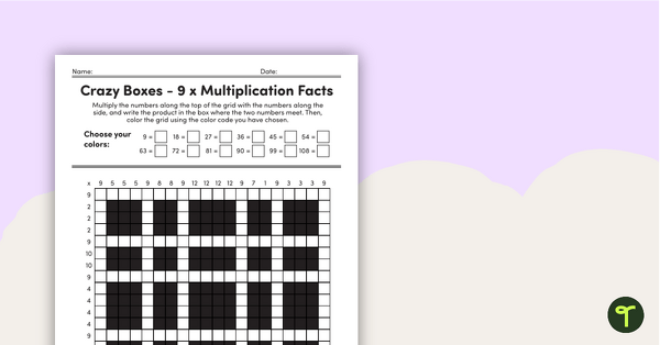 疯狂盒子的预览图像 -  9的乘法事实 - 教学资源