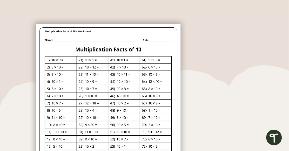 Multiplication and Division Speed Drill Worksheets – Facts of 10 teaching resource