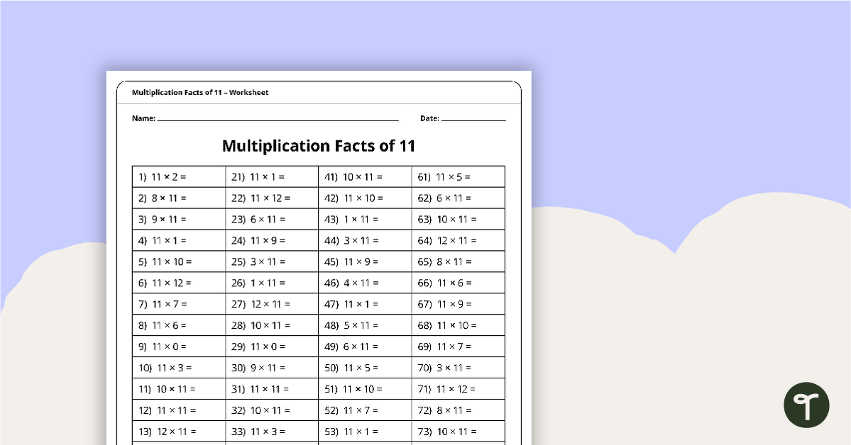 Multiplication and Division Speed Drill Worksheets – Facts of 11 teaching resource