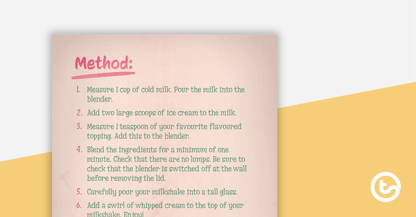 How to Make a Milkshake – Worksheet teaching resource