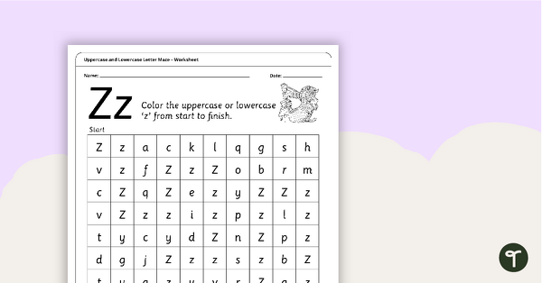 Uppercase and Lowercase Letter Maze - 'Zz' teaching resource