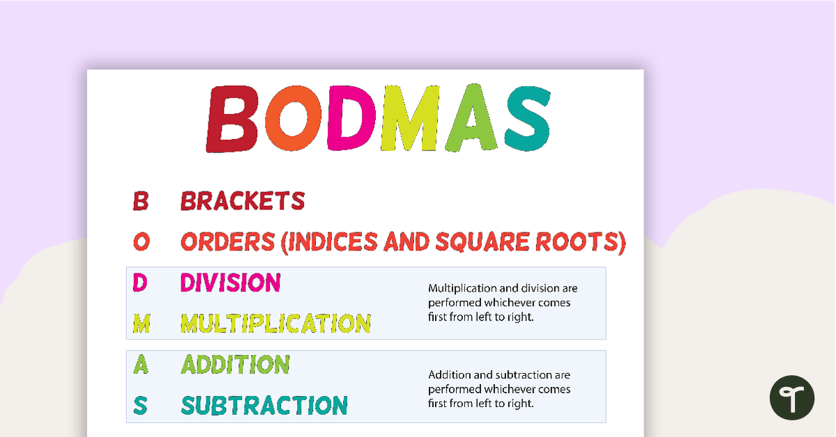 BODMAS Poster teaching resource