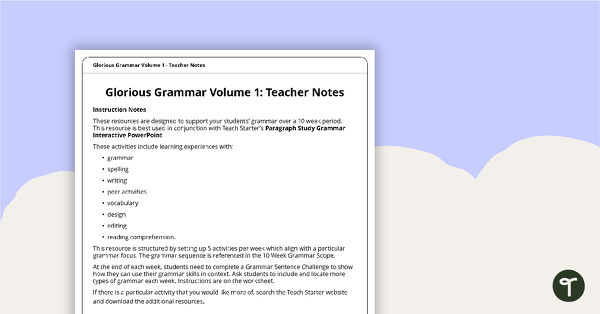 Glorious Grammar Volume 1 - Worksheet Book teaching resource