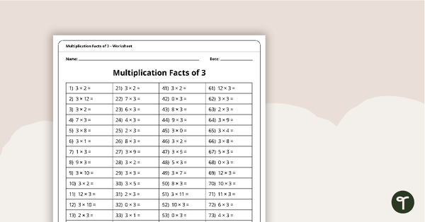 Multiplication and Division Speed Drill Worksheets – Facts of 3 teaching resource