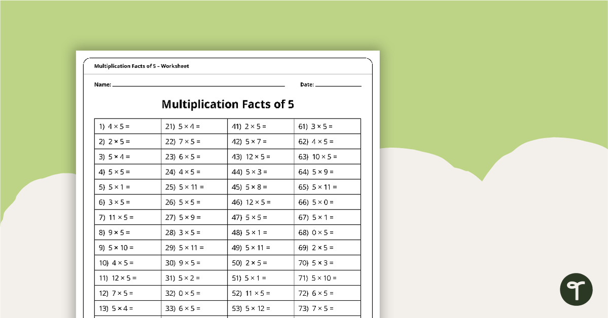 Multiplication and Division Speed Drill Worksheets – Facts of 5 teaching resource