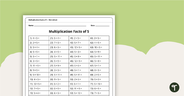 Go to Multiplication and Division Speed Drill Worksheets – Facts of 5 teaching resource