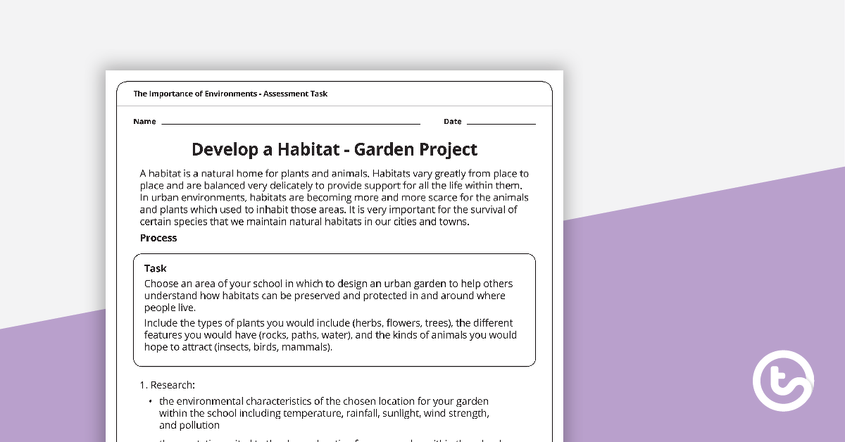 Develop a Habitat - Garden Project teaching resource