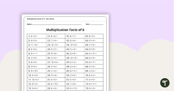 Go to Multiplication and Division Speed Drill Worksheets – Facts of 6 teaching resource