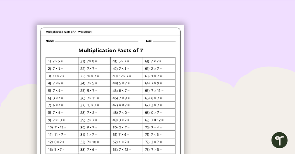 Go to Multiplication and Division Speed Drill Worksheets – Facts of 7 teaching resource