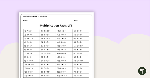 Multiplication and Division Speed Drill Worksheets – Facts of 8 teaching resource