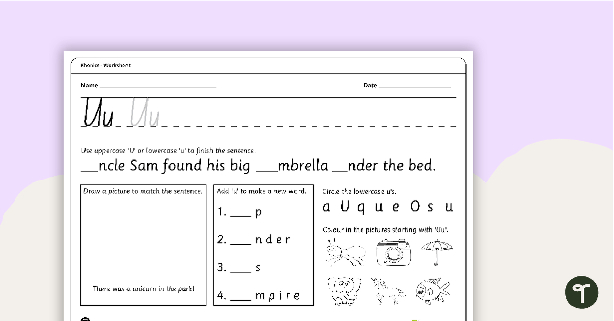 Letter Uu - Alphabet Worksheet teaching resource