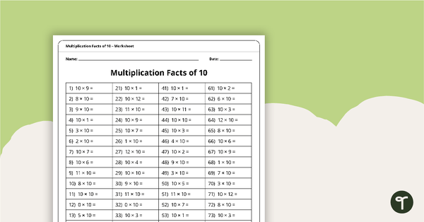 Go to Multiplication and Division Speed Drill Worksheets – Facts of 10 teaching resource