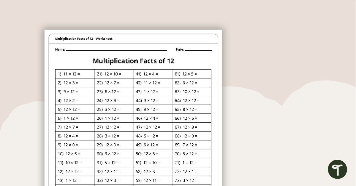 Multiplication and Division Speed Drill Worksheets – Facts of 12 teaching resource