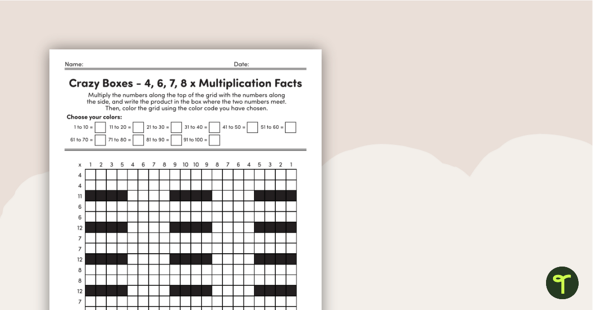 Crazy Boxes – Multiplication Facts of 4, 6, 7, and 8 teaching resource