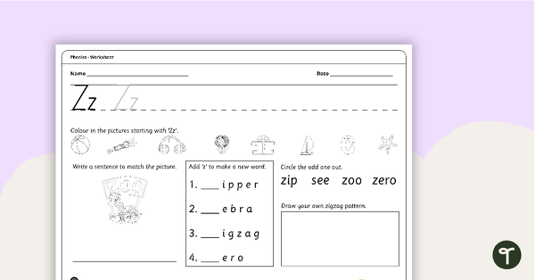 Go to Letter Zz - Alphabet Worksheet teaching resource