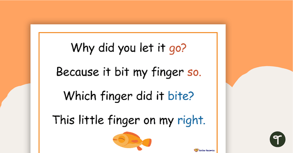 1, 2, 3, 4, 5, Once I Caught A Fish Alive - Poster and Cut-Out Pages teaching resource