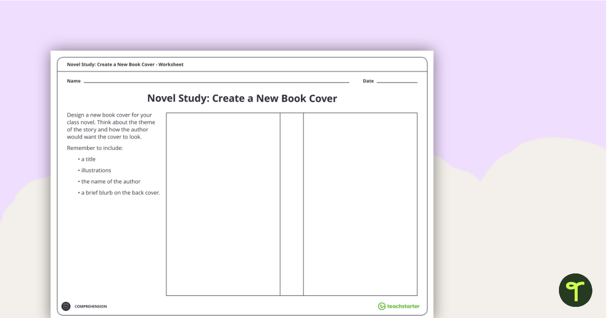 Novel Study – Create a New Cover Worksheet teaching resource