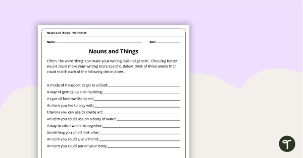 Nouns and Things - Worksheet teaching resource