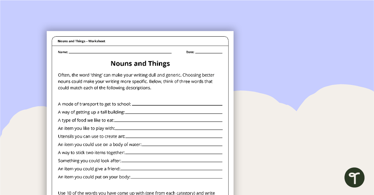 Nouns and Things - Worksheet teaching resource
