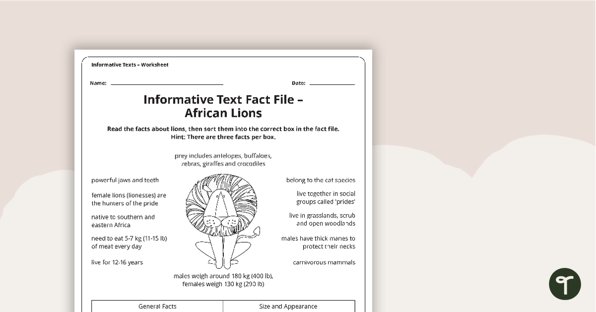 Informative Texts Writing Tasks - Fact Files and Scaffolding Sheet teaching resource