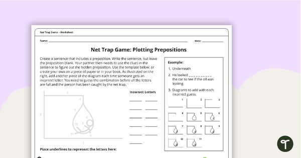 Plotting Prepositions Net Game - Worksheet teaching resource