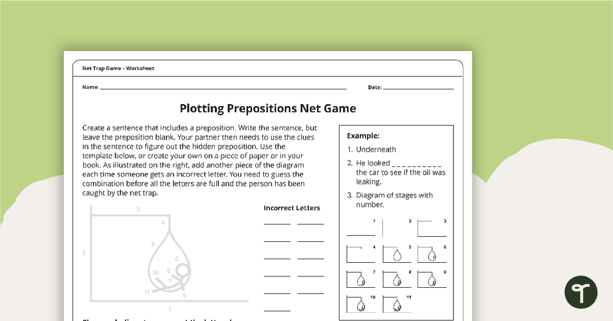 Plotting Prepositions Net Game - Worksheet teaching resource